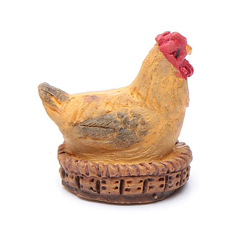 Huhn im Korb aus Kunstharz für 13 cm Krippe 2