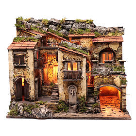 Village with lights and fountain 50x60x40 cm for Neapolitan nativity scene