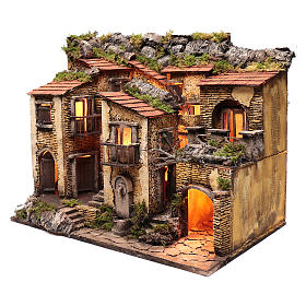 Village with lights and fountain 50x60x40 cm for Neapolitan nativity scene