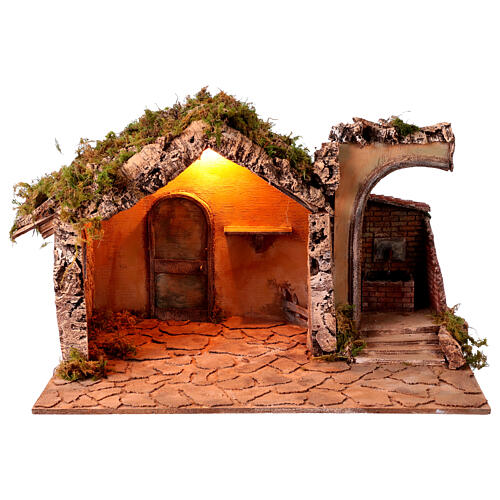 Neapolitan nativity scene setting with ruins, fountain and lights 40x50x35 cm 5