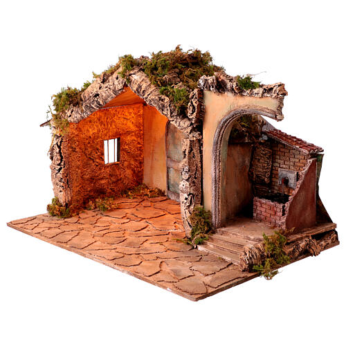 Neapolitan nativity scene setting with ruins, fountain and lights 40x50x35 cm 7