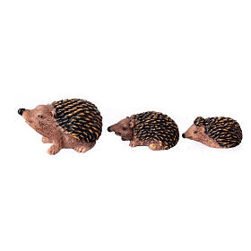 Conjunto 3 peças família de ouriços para presépio 10-12 cm em resina pintada