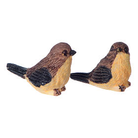 Set coppia di uccelli per presepe 10-12 cm in resina dipinta