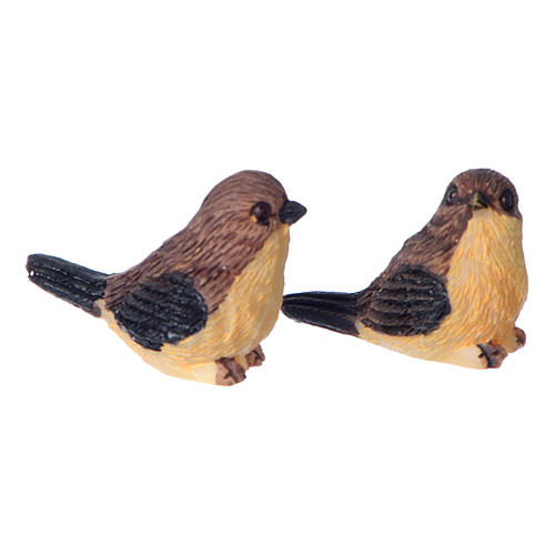 Set coppia di uccelli per presepe 10-12 cm in resina dipinta 1