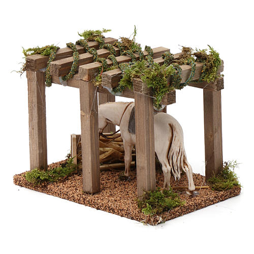 Porch with horse at the trough 10x20x10 cm for Nativity Scene 10 cm 2