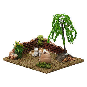 Corner with cats and weeping willow 15x20x15 cm for Nativity Scene 8-10 cm