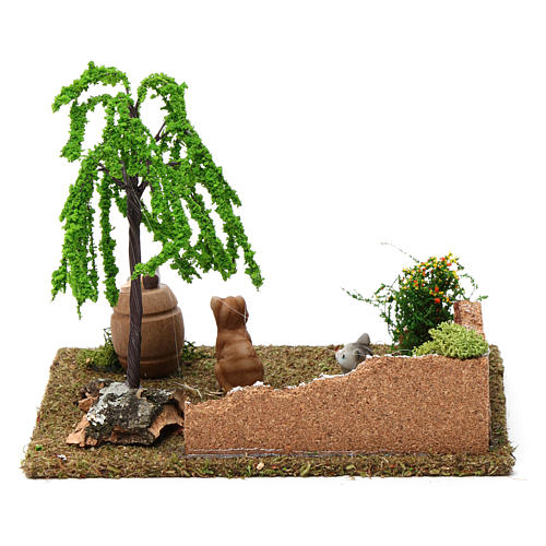 Corner with cats and weeping willow 15x20x15 cm for Nativity Scene 8-10 cm 4