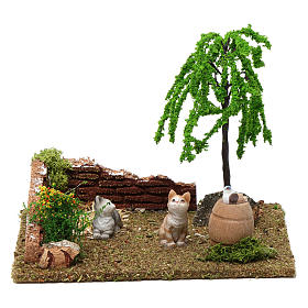 Cats in the garden 8-10 cm, Nativity Scene setting 15x20x15