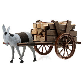 Cart with light grey donkey for Nativity Scene 8 cm