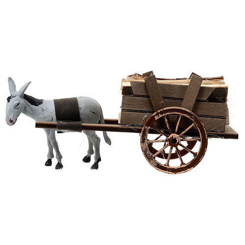 Cart with light grey donkey for Nativity Scene 8 cm 1