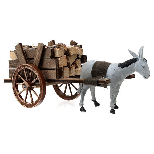 Cart with light grey donkey for Nativity Scene 8 cm 3