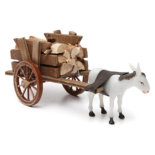 Presepe Carro con Asino e Botti Proporzionato per Pastori Alti Cm 10