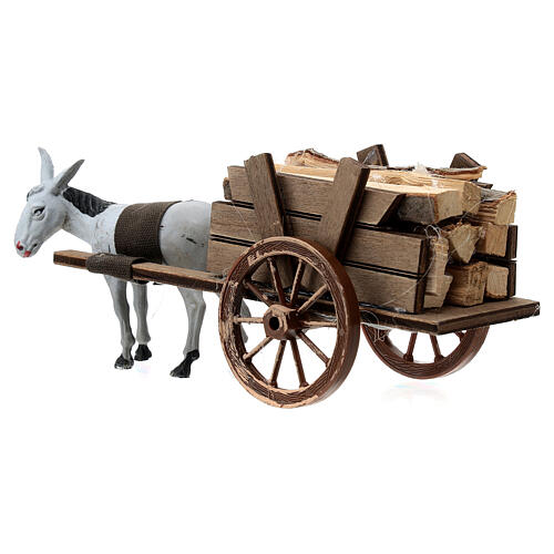Donkey pulling a cart full of wood for Nativity Scene 10x20x10 5