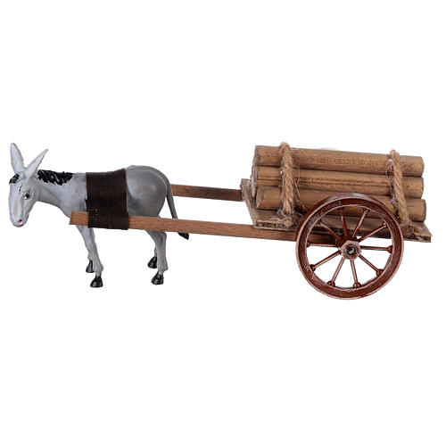 Grey donkey pulling a cart full of wood for Nativity Scene 10x20x10 1