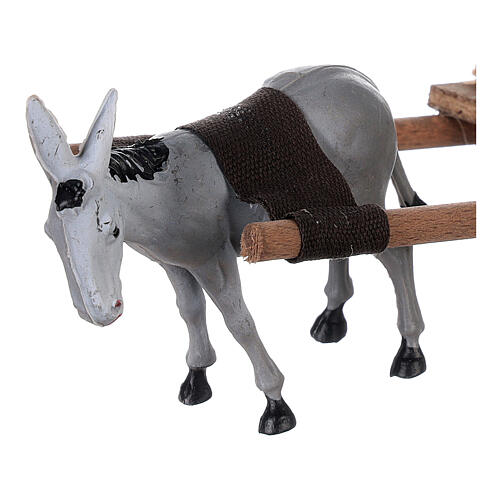 Grey donkey pulling a cart full of wood for Nativity Scene 10x20x10 2
