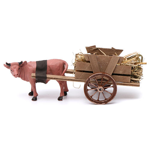 Ox pulling a cart full of straw for Nativity Scene 10x20x10 3