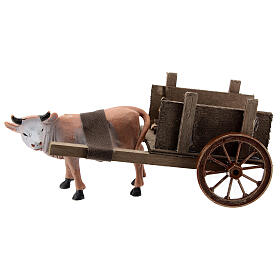 Brown ox pulling a cart full of wood for Nativity Scene 10x20x10