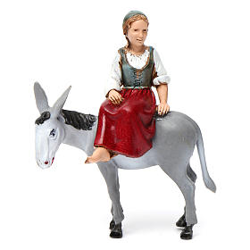 Bambina su asino 10X10X5 cm per presepe 10 cm