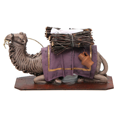 Lying camel with wood faggot for Nativity 14 cm, terracotta 1