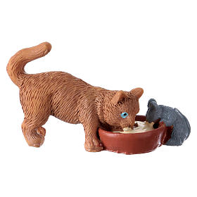 Gatto con topo h 10-12 cm resina per presepe