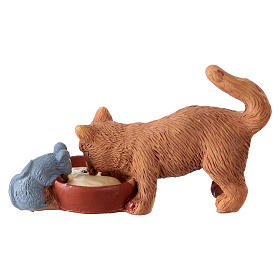 Gatto con topo h 10-12 cm resina per presepe