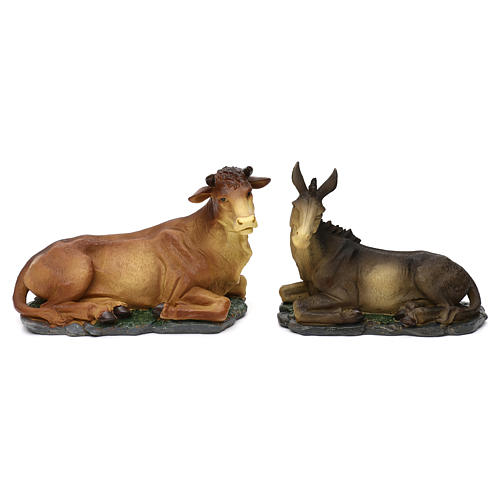 Donkey and ox figurine, in colored resin for 42 cm nativity 1