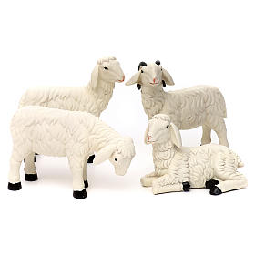 Três ovelhas com carneiro resina corada para presépio com peças 35-40 cm altura média