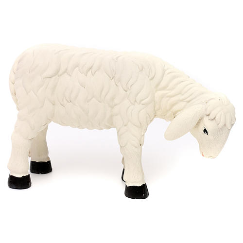 Três ovelhas com carneiro resina corada para presépio com peças 35-40 cm altura média 3