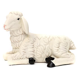 3 sheep with ram figurine, in colored resin for 35-40 cm nativity