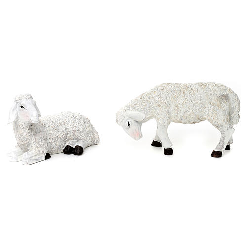 Set 7 Schafe und ein Bock aus bemaltem Kunstharz für 25-30 cm Krippe 3