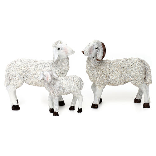 Set 7 Schafe und ein Bock aus bemaltem Kunstharz für 25-30 cm Krippe 4