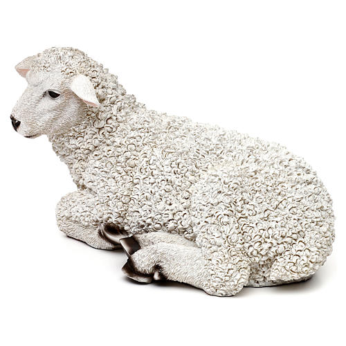 Woolly sheep lying down, in colored resin for 60-80 cm nativity 3