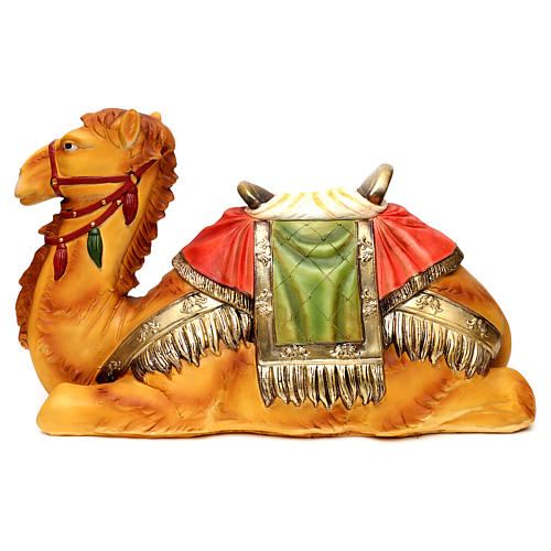 Camelo deitado com sela resina corada para presépio com figuras 60 cm altura média 1
