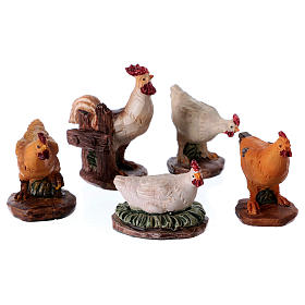 Pollos para belén set 5 piezas - 11 cm