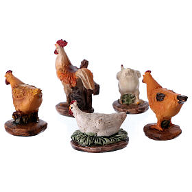 Pollos para belén set 5 piezas - 11 cm