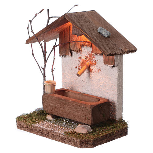 Fontaine Avec Abreuvoir En Bois Style Nordique - Décoration Pour Crèche De Noël | 14x12x8 Cm