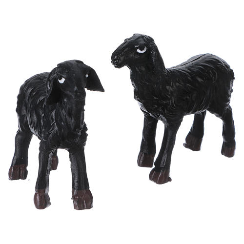 Casal ovelhas pretas para presépio com figuras 11 cm altura média 1