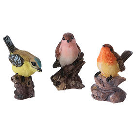 Set 3 Vögel auf Zweigen für Krippen 11cm