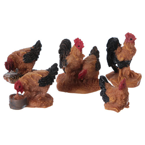 Chickens 5 piece set, for 7 cm nativity 1