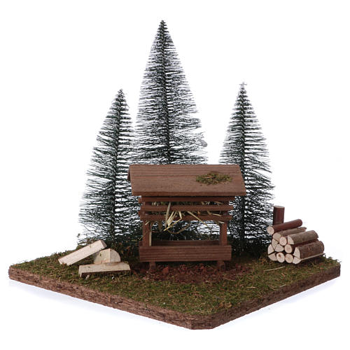 Nativity Scene setting with trough , spruces and reindeer 20x20x20 for 8 cm Nativity Scenes 3