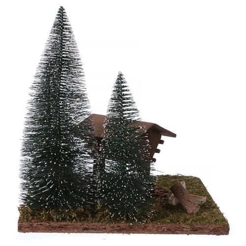 Cenário manjedoura pinheiros família renas 20x20x20 cm para presépio com figuras de 8 cm de altura média 5