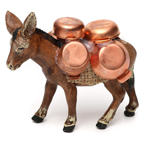 Neapolitan Nativity scene, loaded donkey with copper pots 8 cm 1