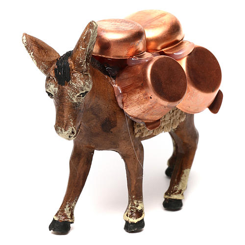 Neapolitan Nativity scene, loaded donkey with copper pots 8 cm 2