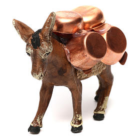 Burro com panelas de cobre terracota para presépio napolitano figuras 8 cm altura média