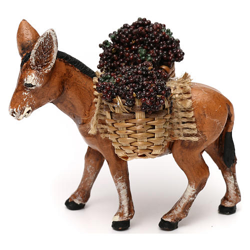 Donkey carrying grape baskets, 8 cm Neapolitan nativity 1