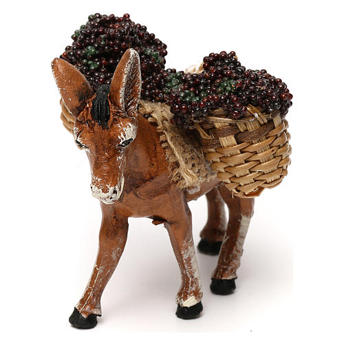 Donkey carrying grape baskets, 8 cm Neapolitan nativity 2
