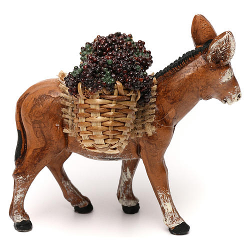 Donkey carrying grape baskets, 8 cm Neapolitan nativity 3