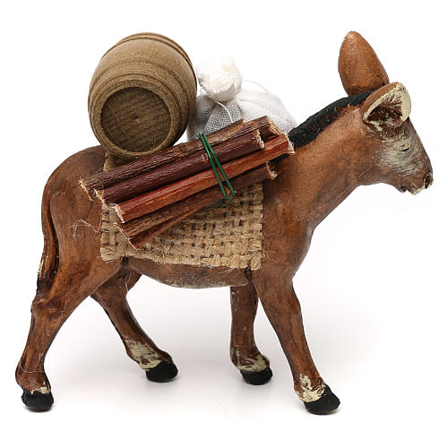 Neapolitan Nativity scene, loaded donkey with barrel 8 cm 3