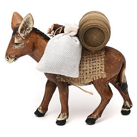 Donkey carrying barrel and wood, 8 cm Neapolitan nativity