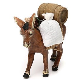 Donkey carrying barrel and wood, 8 cm Neapolitan nativity